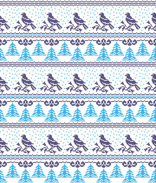 Christmas New Year's winter seamless festive Norwegian pixel pattern - Scandinavian style