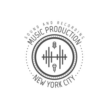 Music Production. New York City Label, Badge, Emblem Logo With Musical Instrument. Stock Illustration Isolated On White Background