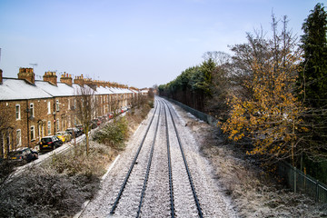Fototapeta na wymiar Snowfall on York Railway Tracks