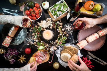 festive christmas table food hands celebration drink