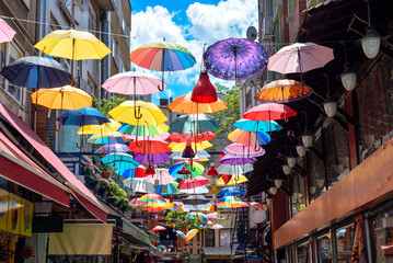 Fototapeta na wymiar Colorful umbrellas as a decoration