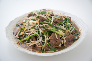 fried beef liver, bean sprout and chinese chive