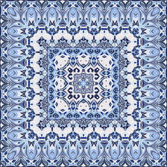 Elegant square light blue abstract pattern. Can be used to design pillows, scarves, neckerchief, bandanna, cushion.