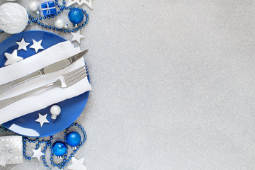 Silver and blue Christmas Table Setting