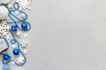 Silver and blue Christmas decorations