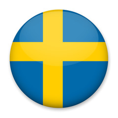 Flag of Sweden in the form of a round button with a light glare and a shadow. The symbol of Independence Day, a souvenir, a button for switching the language on the site, an icon.