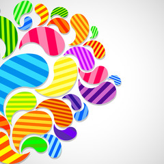 Bright striped colorful curved drops spray on a light background, color design, graphic illustration.