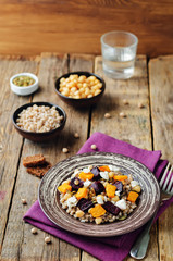 Roasted pumpkin and beet barley chickpeas pepita salad