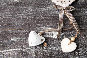Christmas decorations on brown shabby background