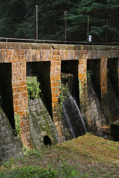 Dam at Grunbach &ndash; Green Bach. Saxon Switzerland National Park near Rathen village. Germany