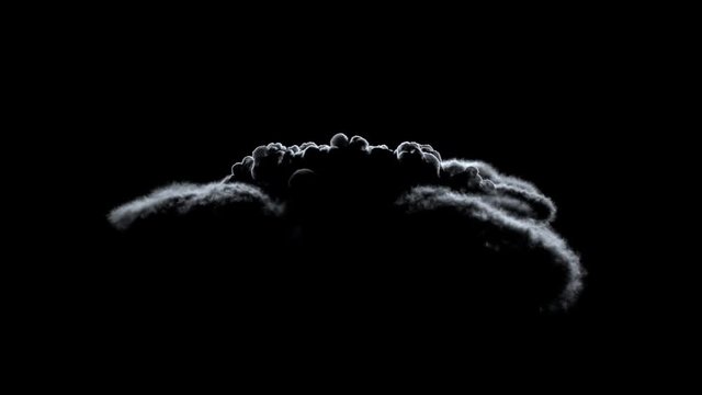 Big smoke formation rising in highly contrast back light. Separated on pure black background, contains alpha channel.