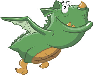 позитивный улыбающийся зеленый дракон на белом фоне, векторная иллюстрация