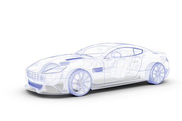 Blue sketch car on a white background