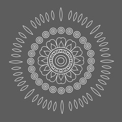 fashionable patterned concentric boho mandala of white color on a gray background.