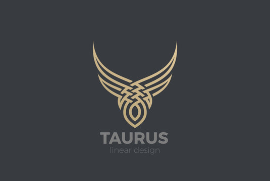Bull Taurus silhouette Logo vector Linear. Steak house icon
