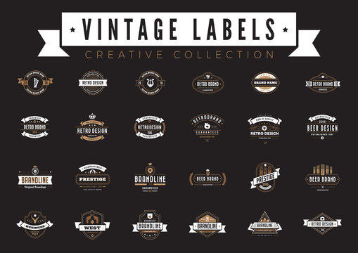 Vintage Labels Logo vector. Coffee Beer Sale Badges Retro icons