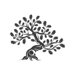Huge and sacred oak tree plant silhouette logo isolated on white background. Modern vector national tradition sign design. 
Premium quality organic logotype emblem illustration.