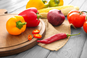 Various vegetables on wooden table