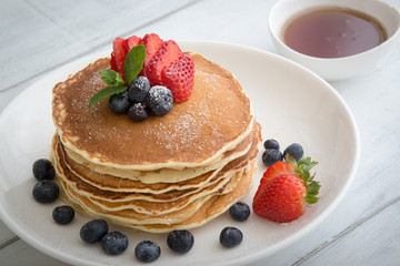pancake with strawberry and blueberry