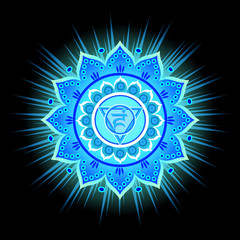 Circle mandala pattern. Vishuddha chakra vector illustration.