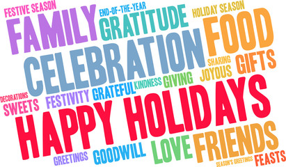 Happy Holidays Word Cloud on a white background. 