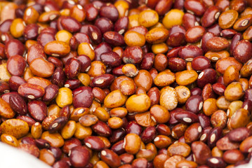 Color beans for sale in a market place. Phaseolus vulgaris