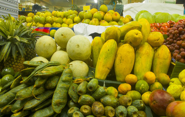 Selling tropical fruit market, discount bargaining, natural flavor and nutritive central market, Guatemala.