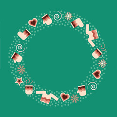 Winter banner isolated on turquois background. Composition for Christmas cards, invitation, poster, greeting design. Happy new year card, invitation, banner template. 