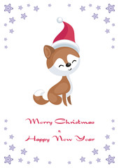 Christmas greeting card with the image of the Eskimo dog. Vector illustration.