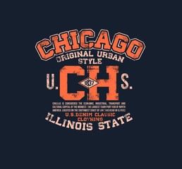 T-shirt typography print Chicago urban American theme serigraphy stencil cool vector design classic vintage template