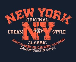 T-shirt typography print New York urban theme serigraphy stencil cool vector design classic vintage template