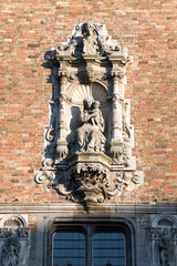 Detail of the Belfort van Bruges in the Grote Markt in the city centre in Bruges, Belgium.