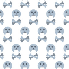 Stylized flat seamless pattern with skulls with crossed bones.