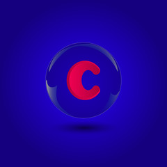Abstract letter c logo design with glass sphere background