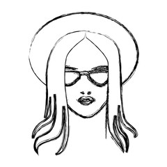 Beautiful woman face witn hat and sunglasses icon vector illustration graphic design