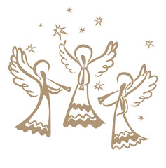 Three Angels play on the trumpets among the stars. Simple vector illustration of a free hand line.