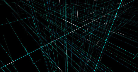 Abstract digital background. Geometry lines with dashes and glow. 3d rendering.