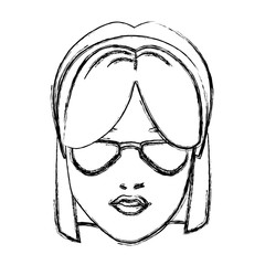 Beautiful woman face with sunglasses icon vector illustration graphic design