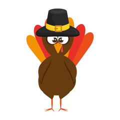 thanksgiving turkey with hat character icon vector illustration design