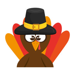 thanksgiving turkey with hat character icon vector illustration design