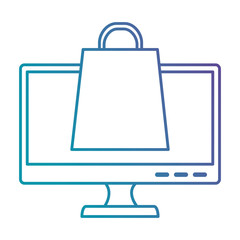 monitor computer with shopping bag vector illustration