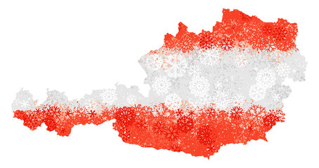 Flag and map of Austria with snowflakes. Clipping path included in jpeg file