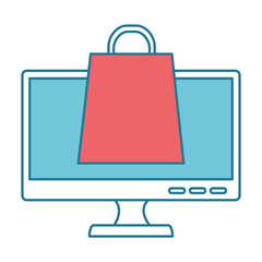 monitor computer with shopping bag vector illustration