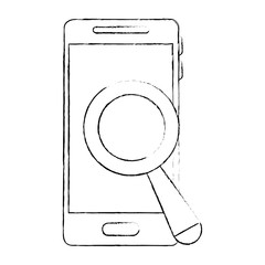 smartphone device with magnifying glass vector illustration