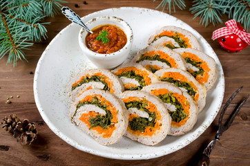 Meatloaf with parsley, cheese and carrots