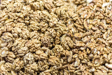 Close- background image of tasty nutritious peeled walnut