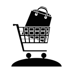 shopping cart with paper bag vector illustration design