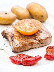 Tuna steak served in a traditional way in Azores