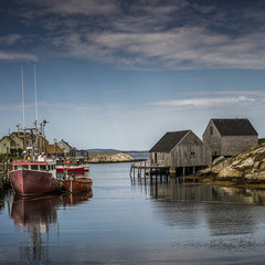 Fototapeta na wymiar Lobster Boats docked in Nova Scotia harbour