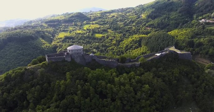 Aerial footage, Verrucole fortress in Tuscany, Italy, 4K